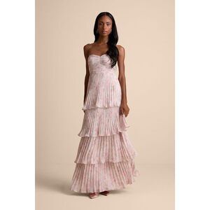 Lulus Seriously Sensational Blush Floral Strapless Tiered Maxi Dress Pink